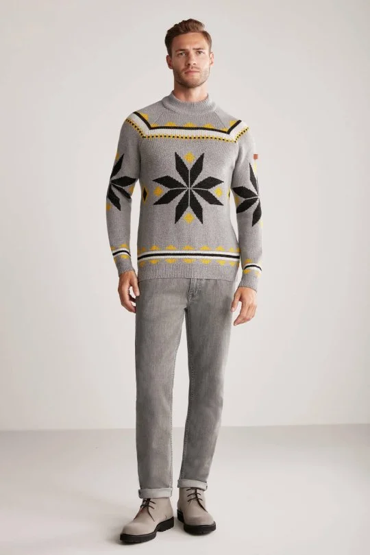 Hemington - Kaşmir Yün Karışım Lupetto Yaka Kar Desen Gri Kazak (4)