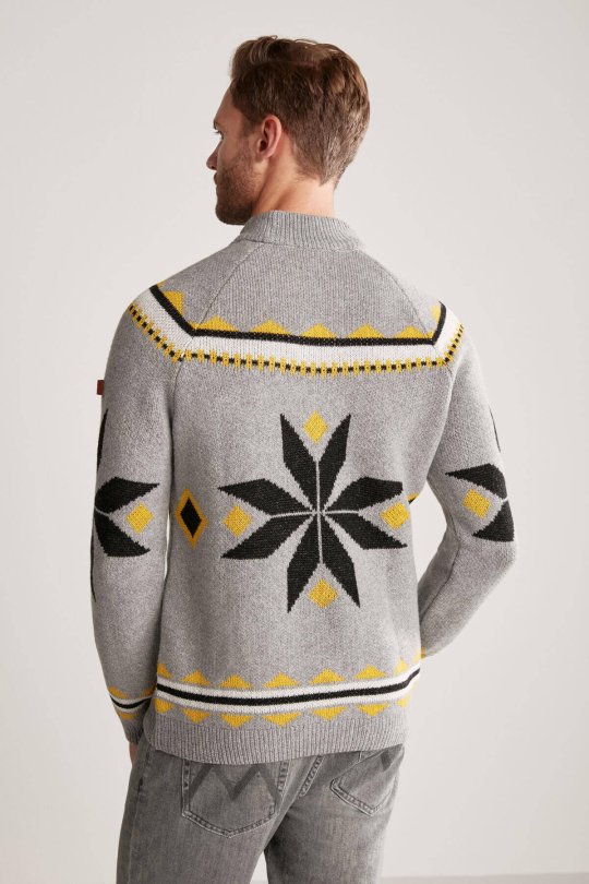 Kaşmir Yün Karışım Lupetto Yaka Kar Desen Gri Kazak