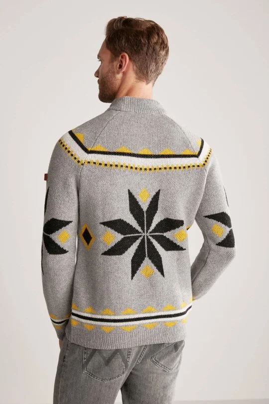 Hemington - Kaşmir Yün Karışım Lupetto Yaka Kar Desen Gri Kazak (5)