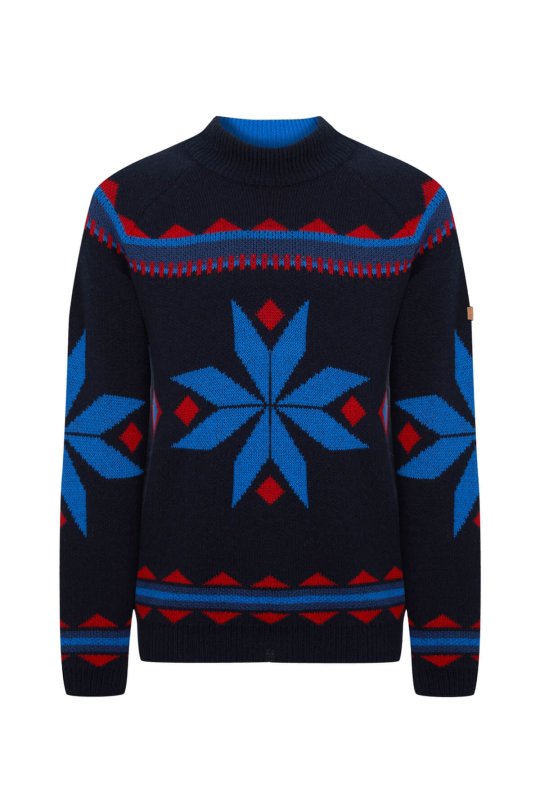 Kaşmir Yün Karışım Lupetto Yaka Kar Desen Lacivert Kazak