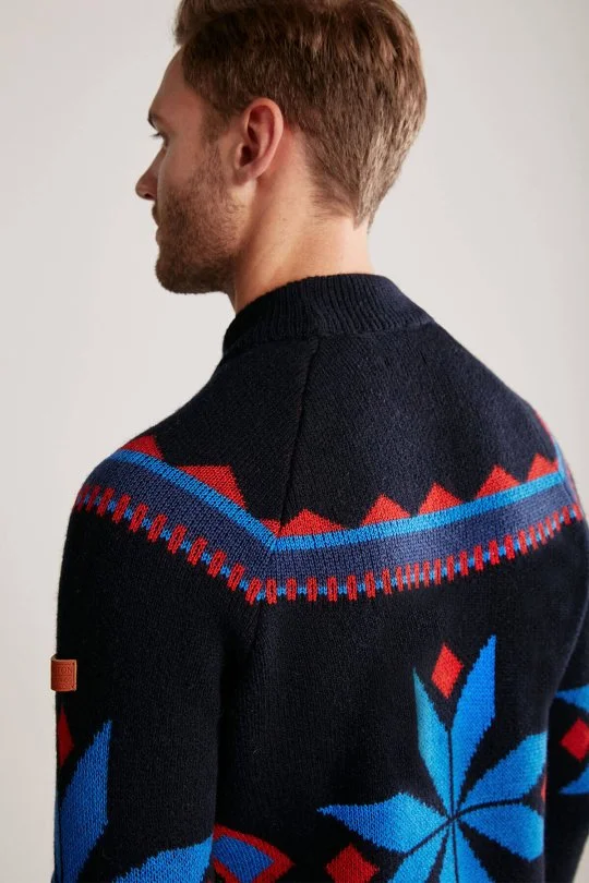 Hemington - Kaşmir Yün Karışım Lupetto Yaka Kar Desen Lacivert Kazak (2)