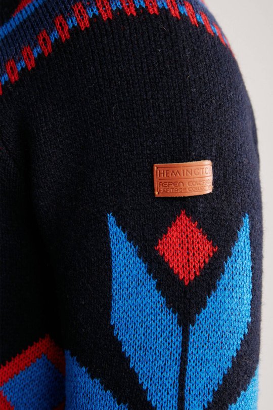 Kaşmir Yün Karışım Lupetto Yaka Kar Desen Lacivert Kazak