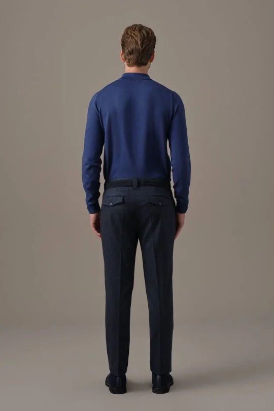 Kaşmir Yün Karışım Petrol Mavisi Flanel Pantolon