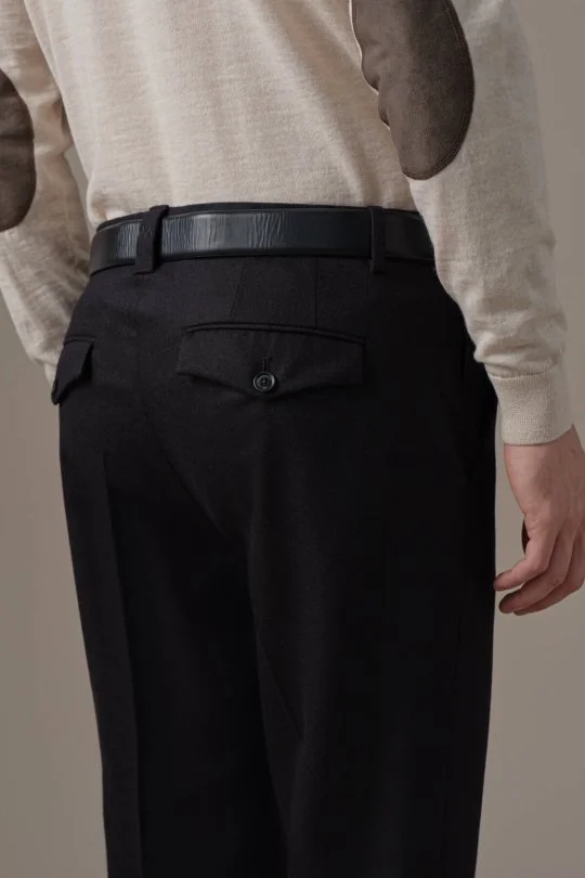 Kaşmir Yün Karışım Siyah Flanel Pantolon