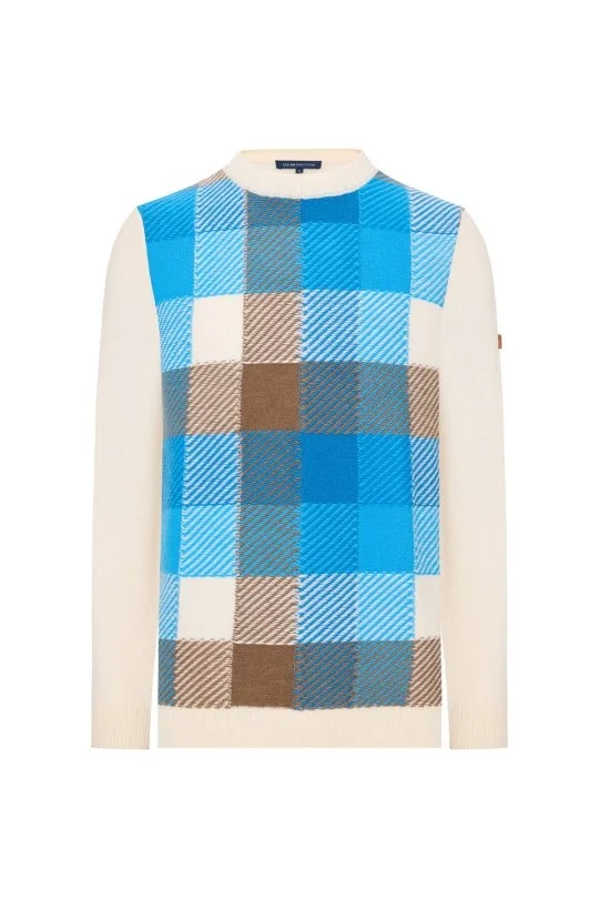 Hemington - Kaşmir Yün Karışım Tartan Desen Ekru Mavi Kazak (6)