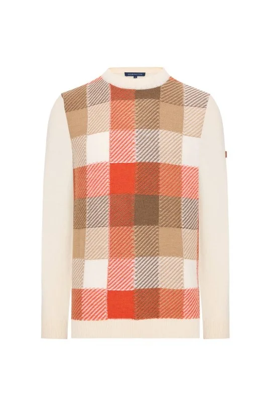 Hemington - Kaşmir Merino Yün Karışım Tartan Desen Ekru Turuncu Kazak (6)