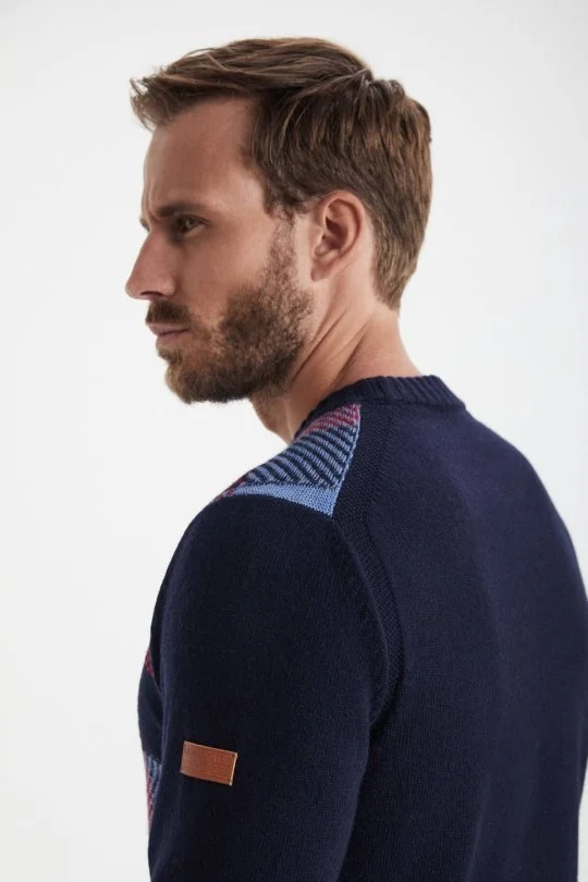 Hemington - Kaşmir Yün Karışım Tartan Desen Kırmızı Lacivert Kazak (2)