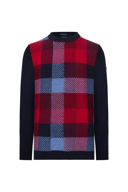 Hemington - Kaşmir Yün Karışım Tartan Desen Kırmızı Lacivert Kazak (5)