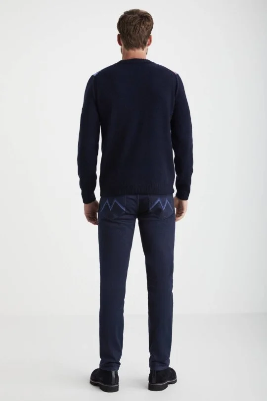 Hemington - Kaşmir Yün Karışım Tartan Desen Kırmızı Lacivert Kazak (4)