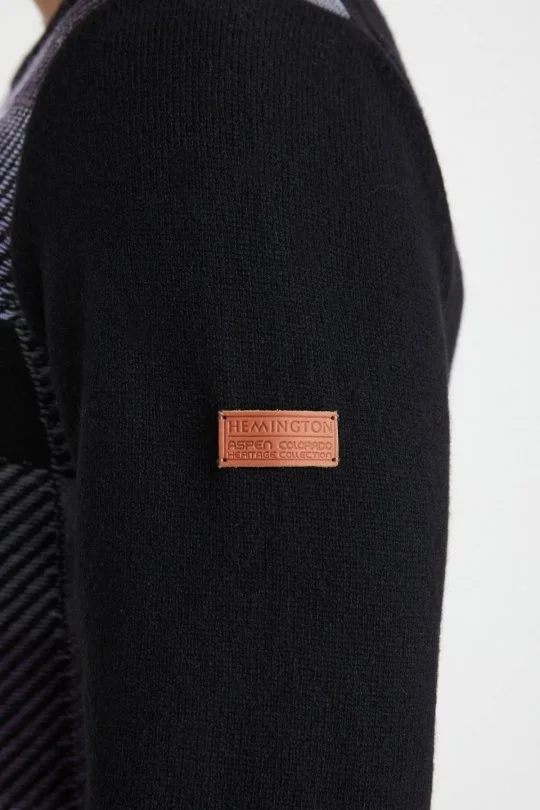 Hemington - Kaşmir Yün Karışım Tartan Desen Siyah Mor Kazak (5)