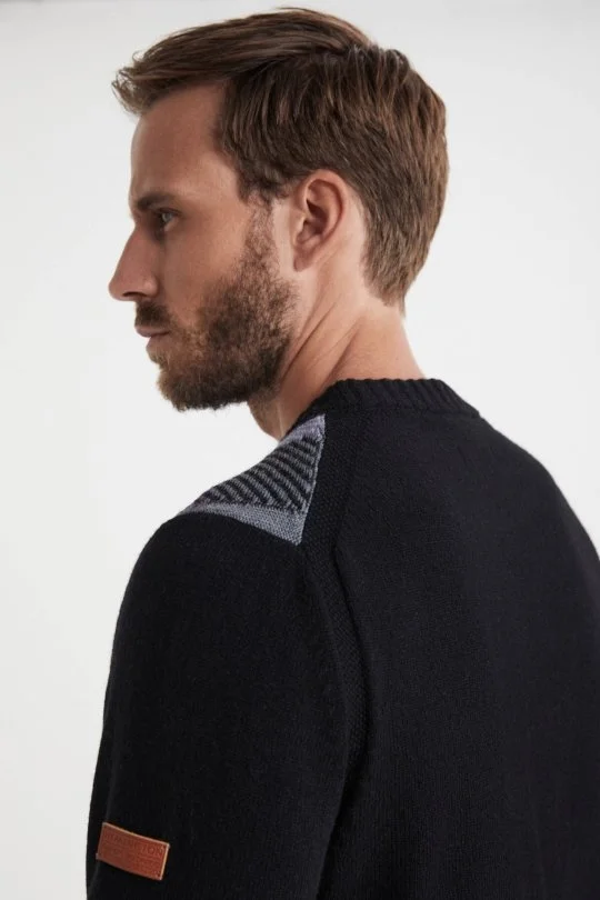 Hemington - Kaşmir Yün Karışım Tartan Desen Siyah Mor Kazak (2)