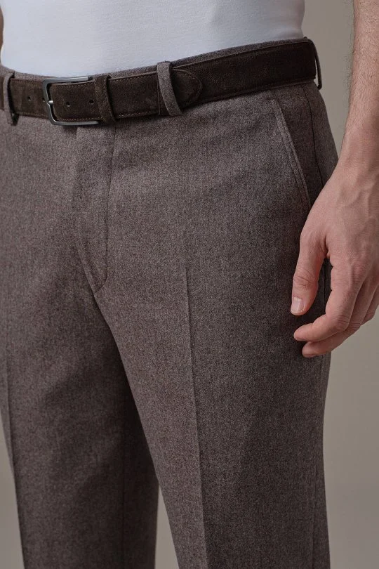 Hemington - Kaşmir Yün Karışım Vizon Rengi Flanel Pantolon (3)