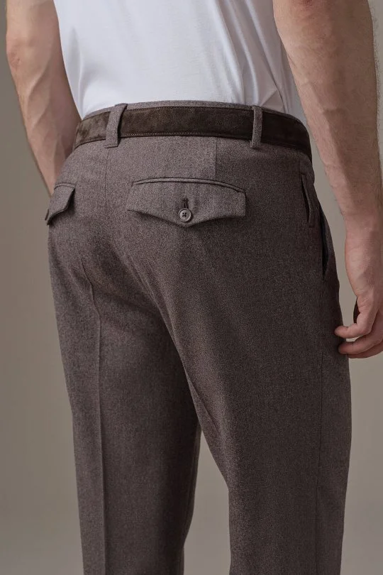Hemington - Kaşmir Yün Karışım Vizon Rengi Flanel Pantolon (4)