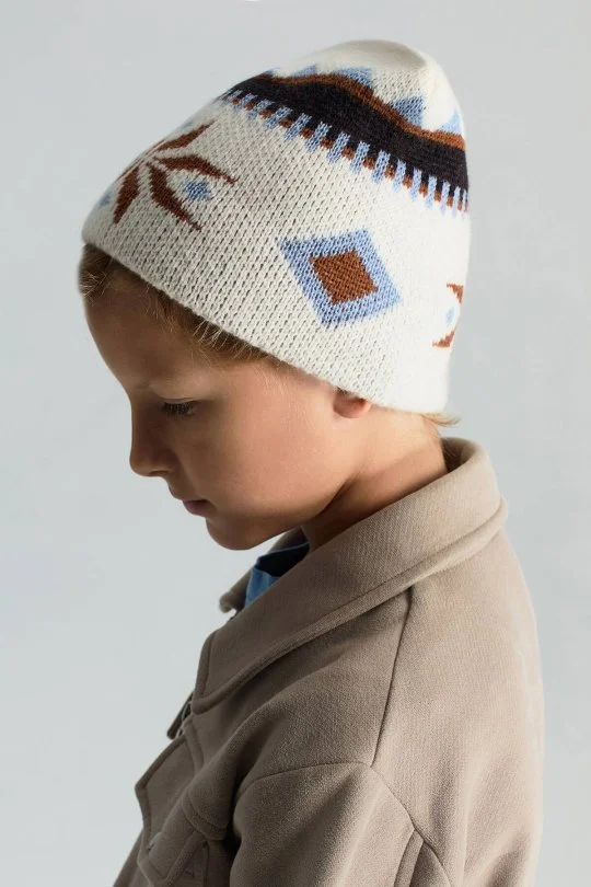 Hemington - Kaşmir Yün Karışım Kar Desen Ekru Çocuk Bere (2)