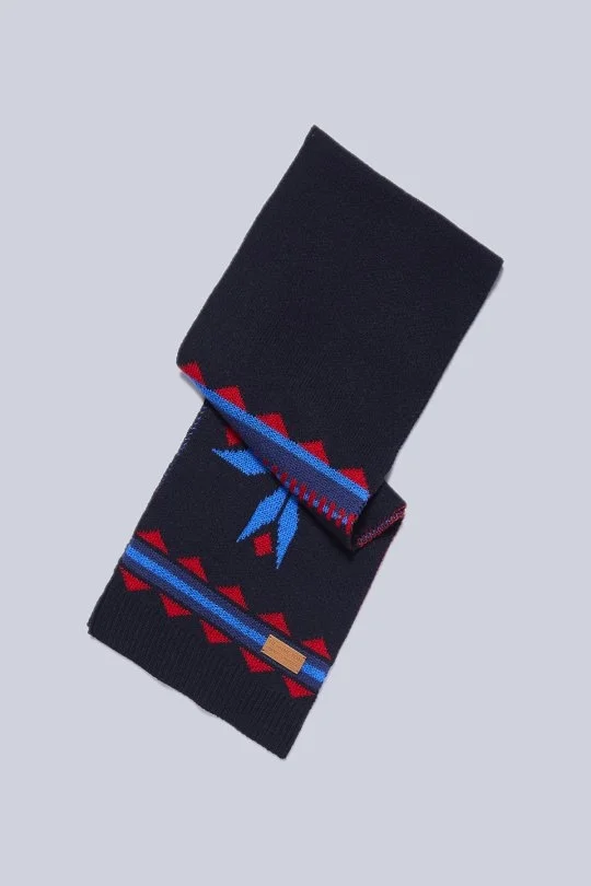 Hemington - Kaşmir Yün Karışım Kar Desen Lacivert Çocuk Atkı (4)