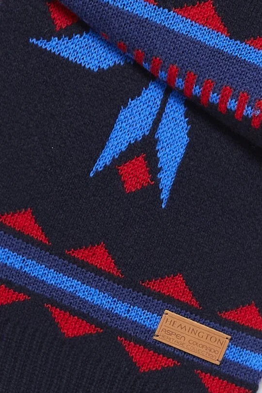 Hemington - Kaşmir Yün Karışım Kar Desen Lacivert Çocuk Atkı (3)