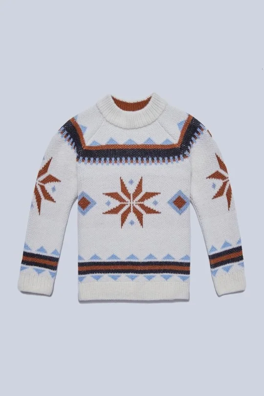 Hemington - Kaşmir Yün Karışım Yarım Balıkçı Kar Desen Ekru Çocuk Kazak (5)