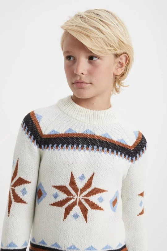 Hemington - Kaşmir Yün Karışım Yarım Balıkçı Kar Desen Ekru Çocuk Kazak (4)