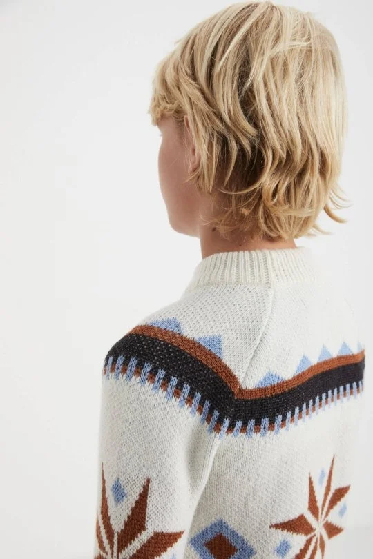 Hemington - Kaşmir Yün Karışım Yarım Balıkçı Kar Desen Ekru Çocuk Kazak (2)