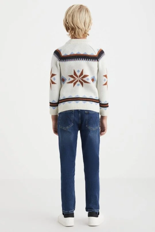 Hemington - Kaşmir Yün Karışım Yarım Balıkçı Kar Desen Ekru Çocuk Kazak (3)