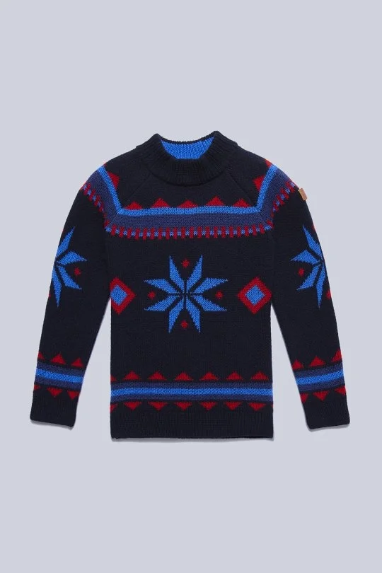 Hemington - Kaşmir Yün Karışım Yarım Balıkçı Kar Desen Lacivert Çocuk Kazak (4)