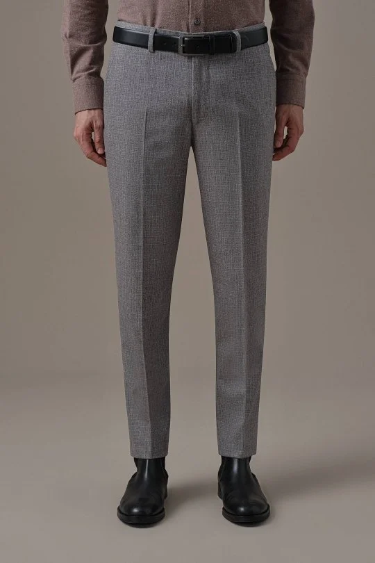 Hemington - Kaşmir Yün Kırçıl Desen Gri Flanel Pantolon (1)
