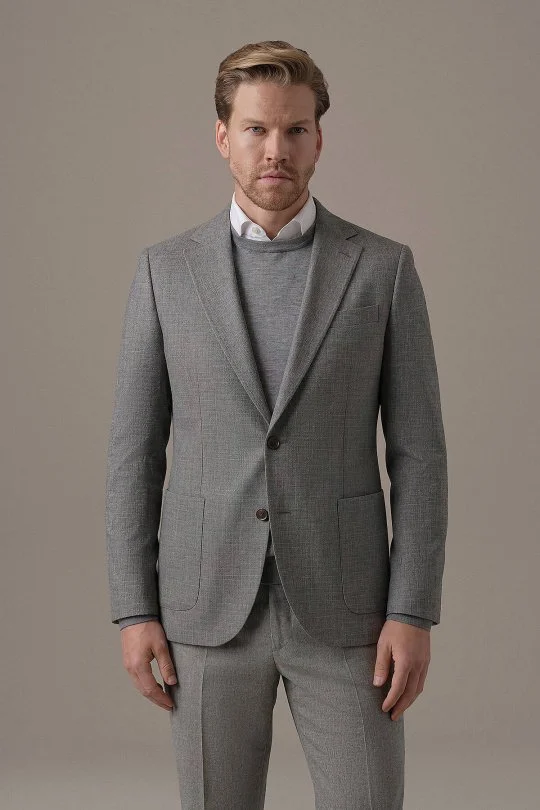 Hemington - Kaşmir Yün Kırçıl Desen Koyu Gri Blazer Ceket (1)