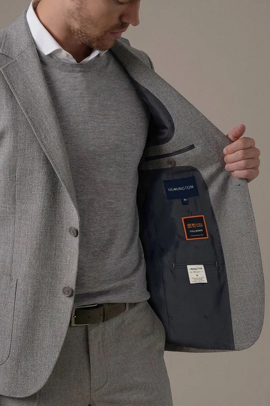 Hemington - Kaşmir Yün Kırçıl Desen Koyu Gri Blazer Ceket (5)