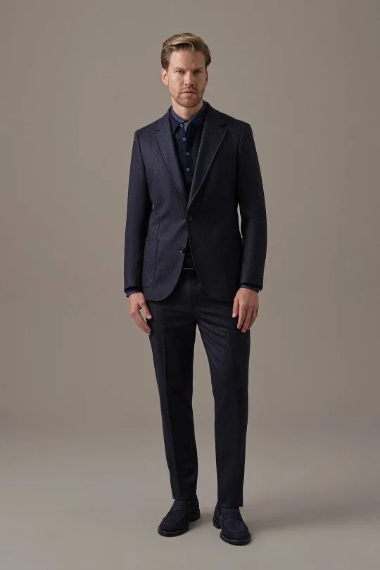 Hemington - Kaşmir Yün Kırçıl Desen Koyu Lacivert Blazer Ceket (2)