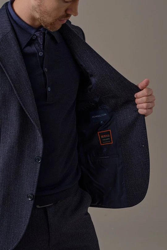 Hemington - Kaşmir Yün Kırçıl Desen Koyu Lacivert Blazer Ceket (3)