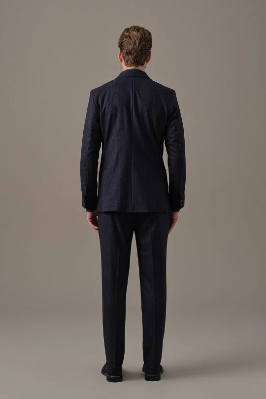 Hemington - Kaşmir Yün Kırçıl Desen Koyu Lacivert Blazer Ceket (5)