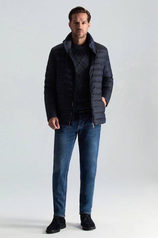 Kaz Tüyü Dolgulu Lacivert İnce Spor Mont