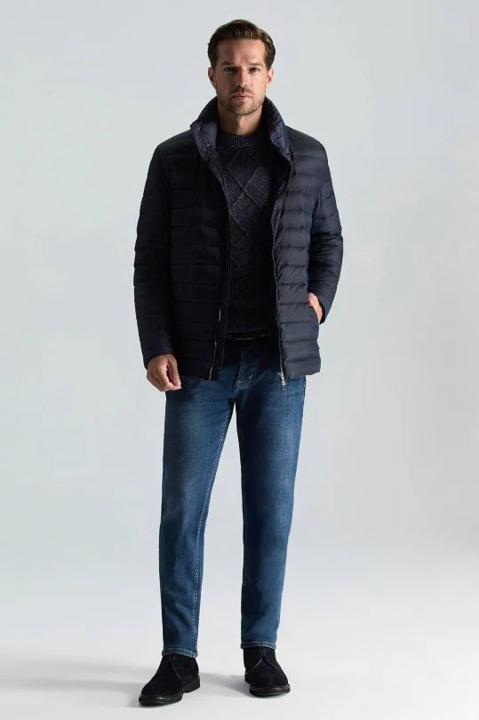 Hemington - Kaz Tüyü Dolgulu Lacivert İnce Spor Mont