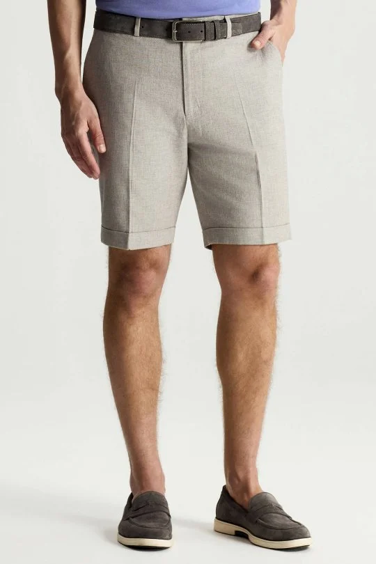 Hemington - Keten Pamuk Karışım Açık Gri Chino Şort (1)