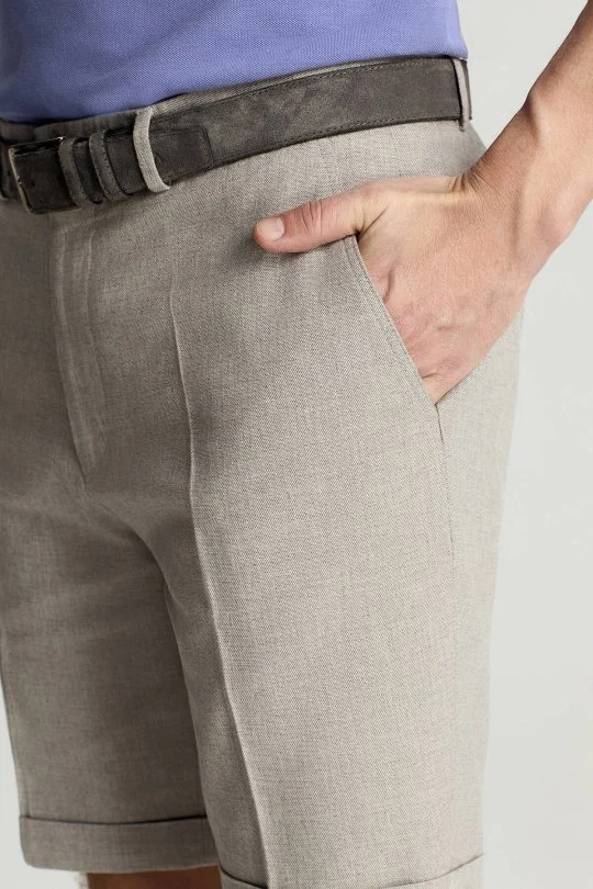 Hemington - Keten Pamuk Karışım Açık Gri Chino Şort (3)