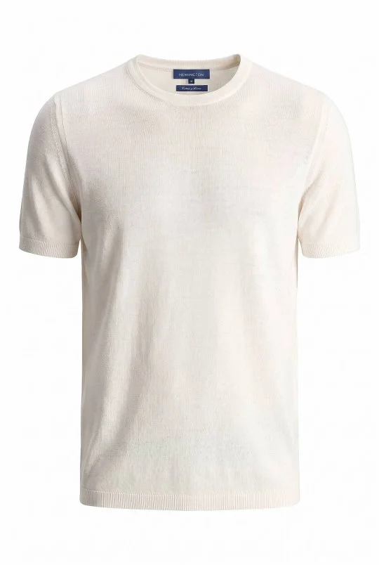 Hemington - Keten Pamuk Karışım Bisiklet Yaka Beyaz Triko T-Shirt (6)