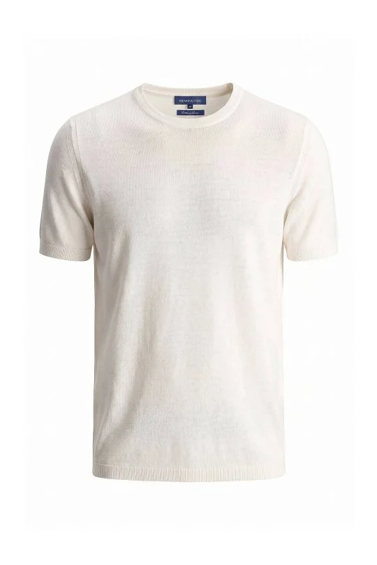 Hemington - Keten Pamuk Karışım Bisiklet Yaka Beyaz Triko T-Shirt (6)