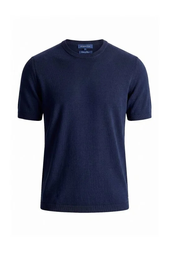 Hemington - Keten Pamuk Karışım Bisiklet Yaka Mavi Triko T-Shirt (7)