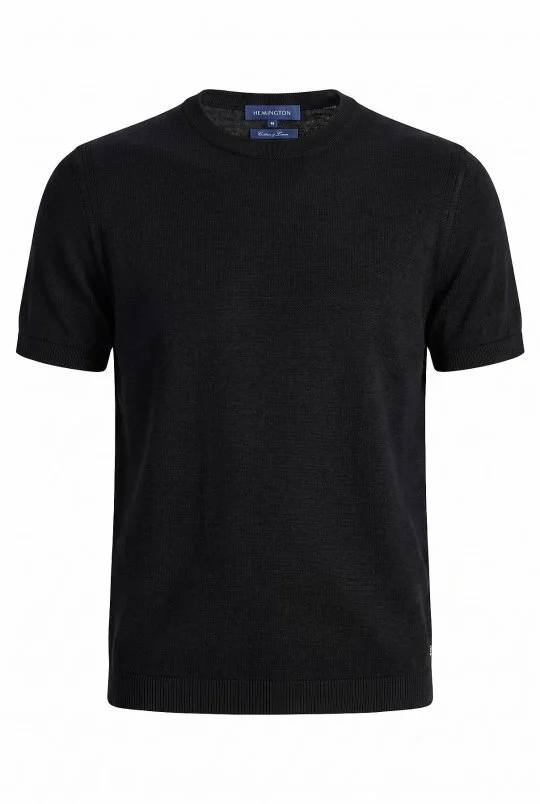 Hemington - Keten Pamuk Karışım Bisiklet Yaka Siyah Triko T-Shirt (6)