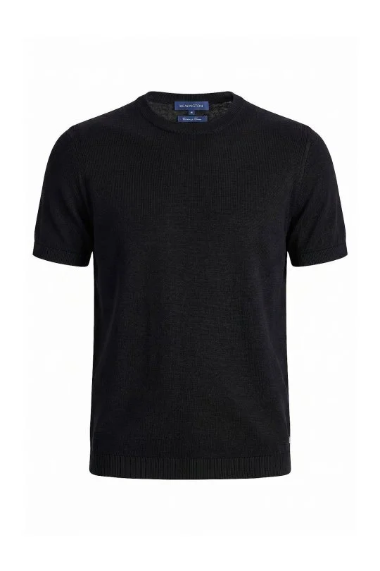 Hemington - Keten Pamuk Karışım Bisiklet Yaka Siyah Triko T-Shirt (6)