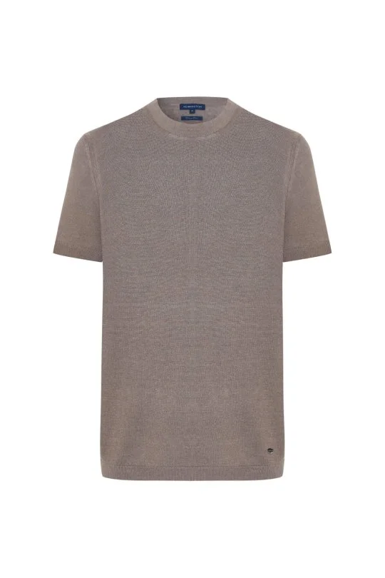 Hemington - Keten Pamuk Karışım Bisiklet Yaka Vizon Triko T-Shirt (7)