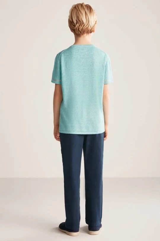 Hemington - Keten Pamuk Karışım Etnik Desen Mavi Çocuk Triko T-Shirt (3)