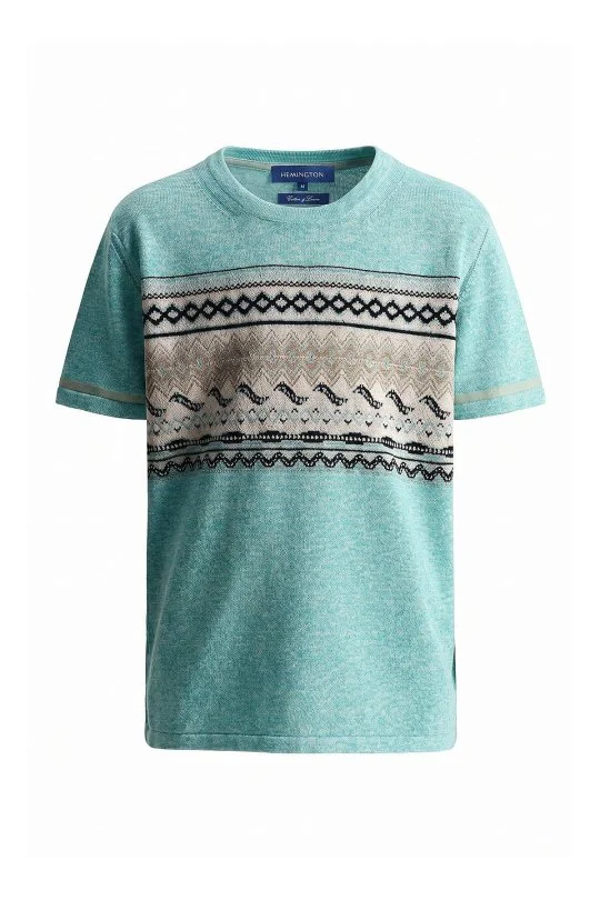 Hemington - Keten Pamuk Karışım Etnik Desen Mavi Çocuk Triko T-Shirt (6)