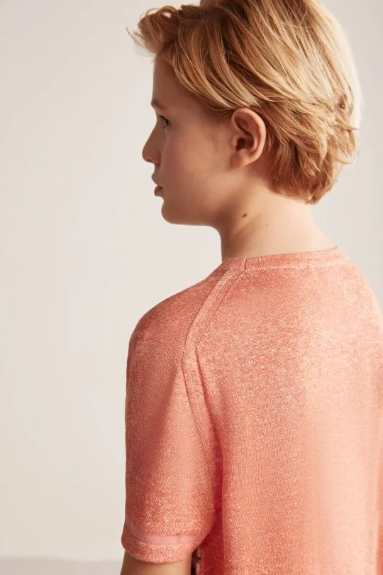 Hemington - Keten Pamuk Karışım Etnik Desen Turuncu Çocuk Triko T-Shirt (2)