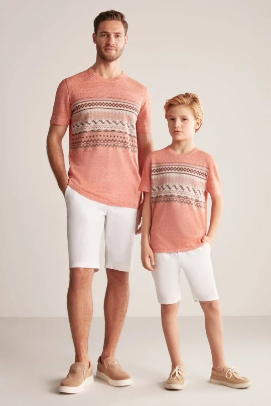 Hemington - Keten Pamuk Karışım Etnik Desen Turuncu Çocuk Triko T-Shirt (5)