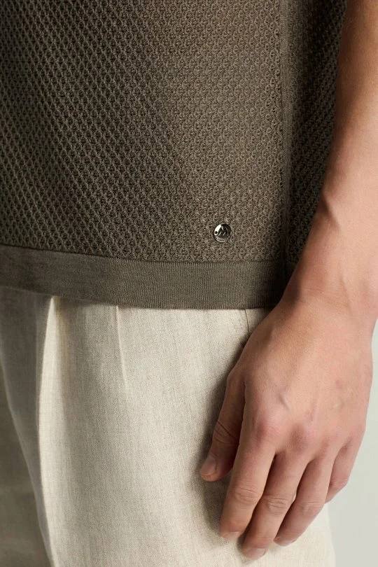 Hemington - Keten Pamuk Karışım Kısa Kollu Haki Triko Gömlek (3)