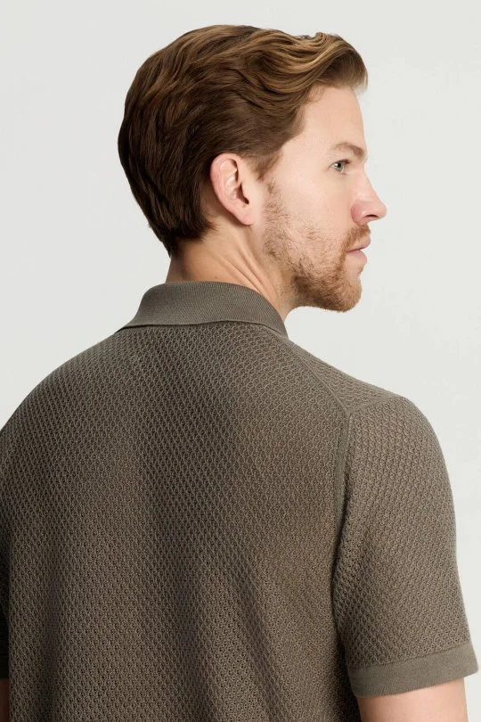 Hemington - Keten Pamuk Karışım Kısa Kollu Haki Triko Gömlek (5)