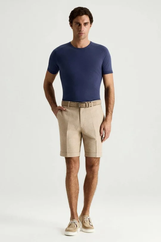 Hemington - Keten Pamuk Karışım Krem Chino Şort (2)