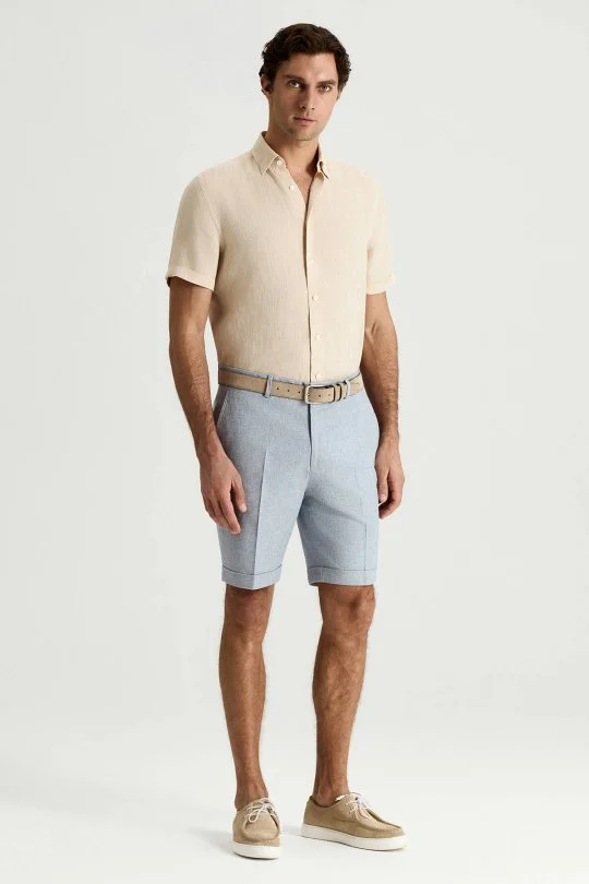 Hemington - Keten Pamuk Karışım Mavi Chino Şort (2)