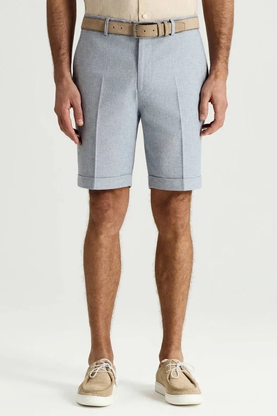 Hemington - Keten Pamuk Karışım Mavi Chino Şort (1)